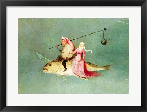 Wholesale The Temptation of St. Anthony, right hand panel, detail of a couple riding a fish by Hieronymus Bosch - 14x18 \\/ Framed Art